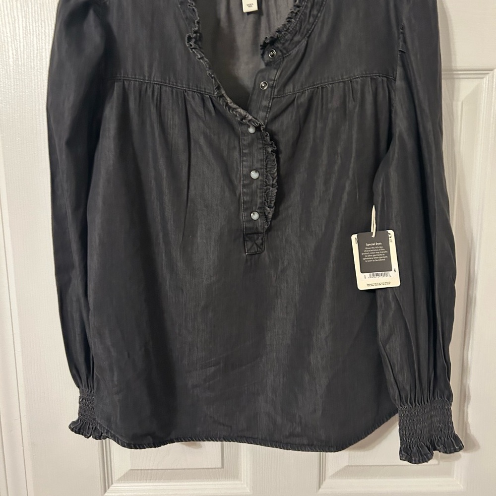 Black Ruffled Smocked Blouse